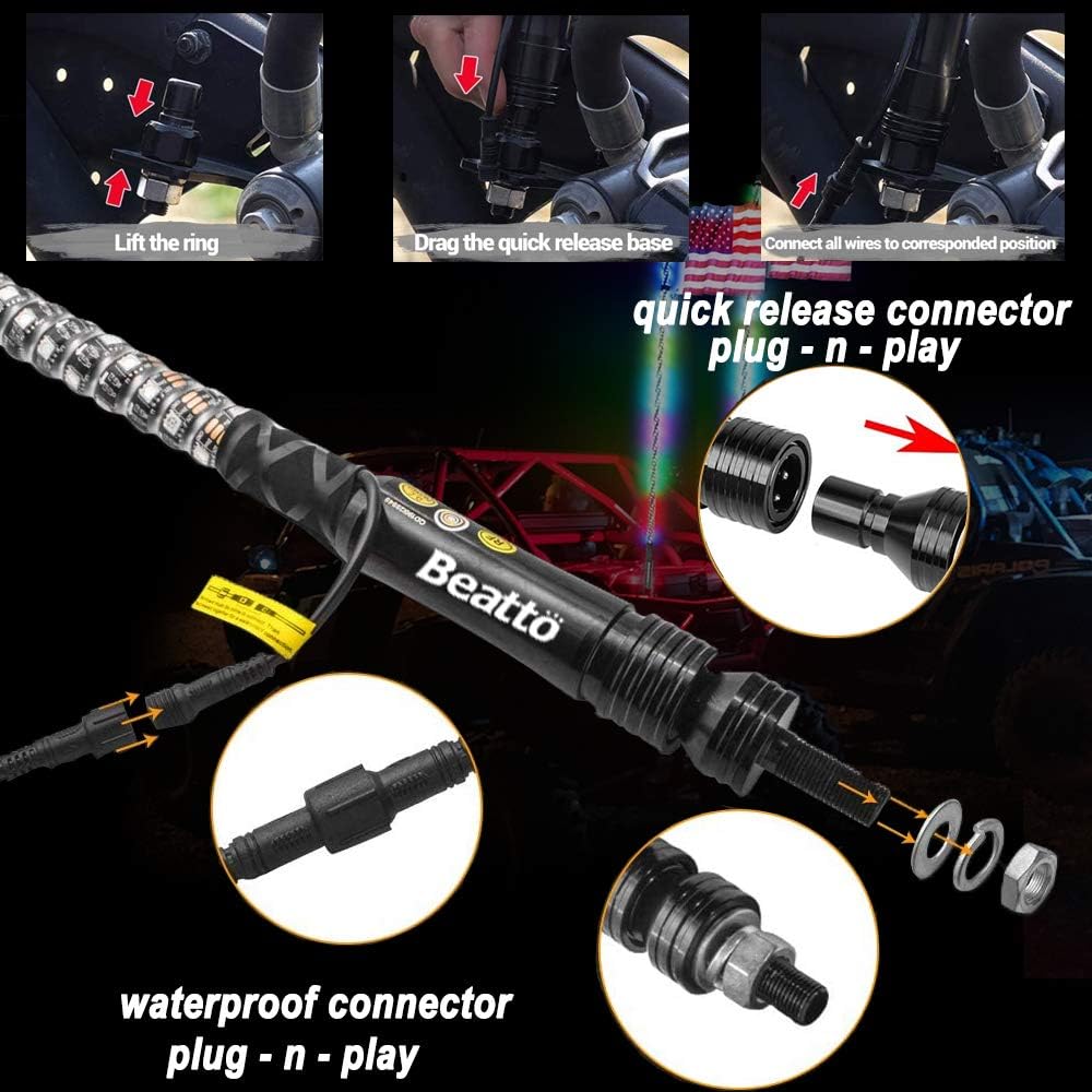RF Remote Control Dancing/Chasing Color LED Whip Lights for Truck
