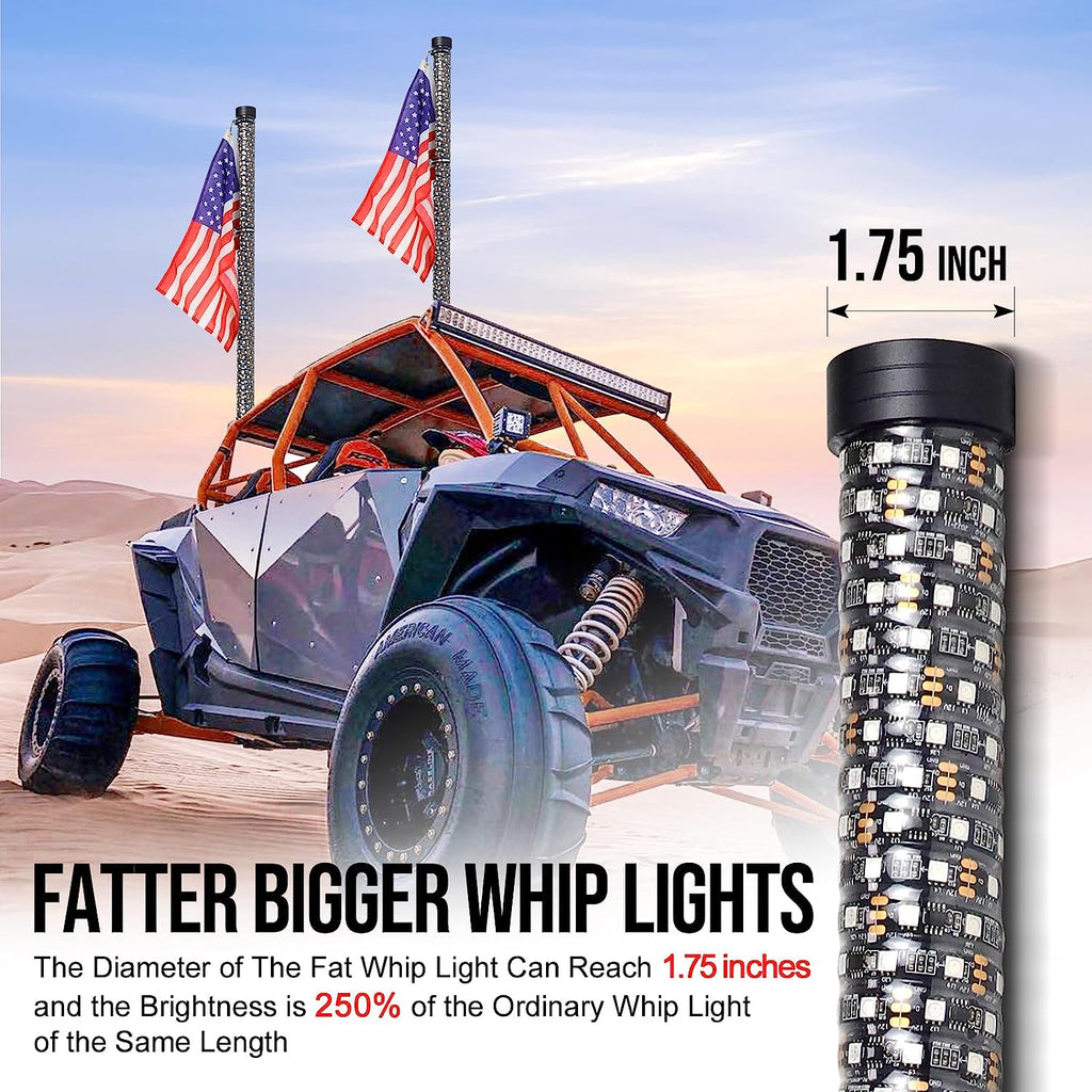 RF Remote+App Control  Dacning/Chasing Color Fat Strong LED Whip Lights for ATV/UTV/SXS