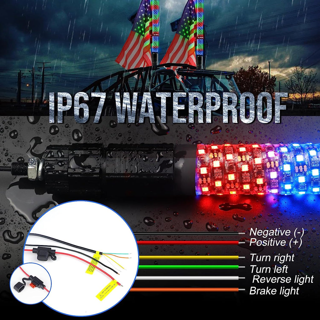 RF Remote+App Control  Dacning/Chasing Color Fat Strong LED Whip Lights for ATV/UTV/SXS